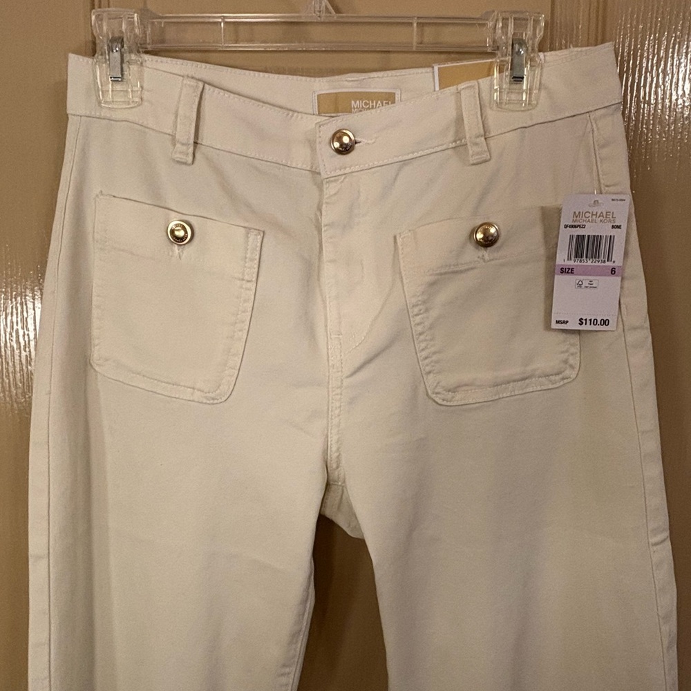 NWT Michael Kors Cream Trousers with Gold Button - Picture 11 of 12